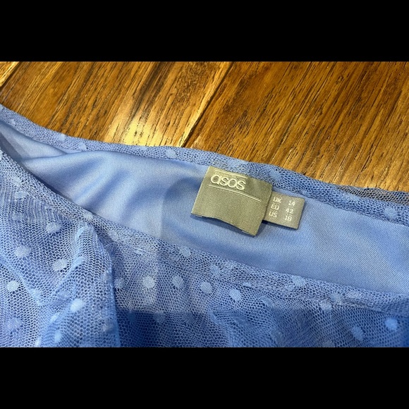 ASOS Blue Cold Shoulder Swiss Dot Asymmetrical Dress, 10 - Picture 10 of 16